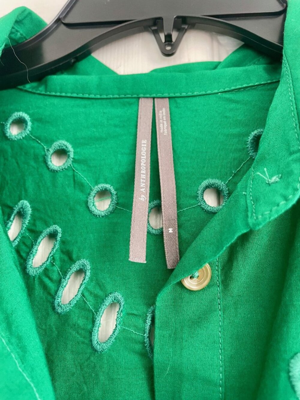 Anthropologie Green Eyelet Embroidered Shirt Dress Size M - Picture 2 of 5